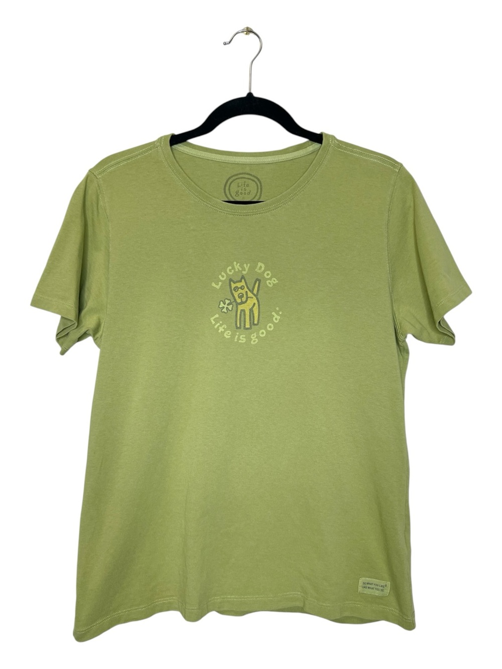 LIFE IS GOOD Lucky Dog Lime Green 100% Cotton Relaxed Fit Tee size Medium